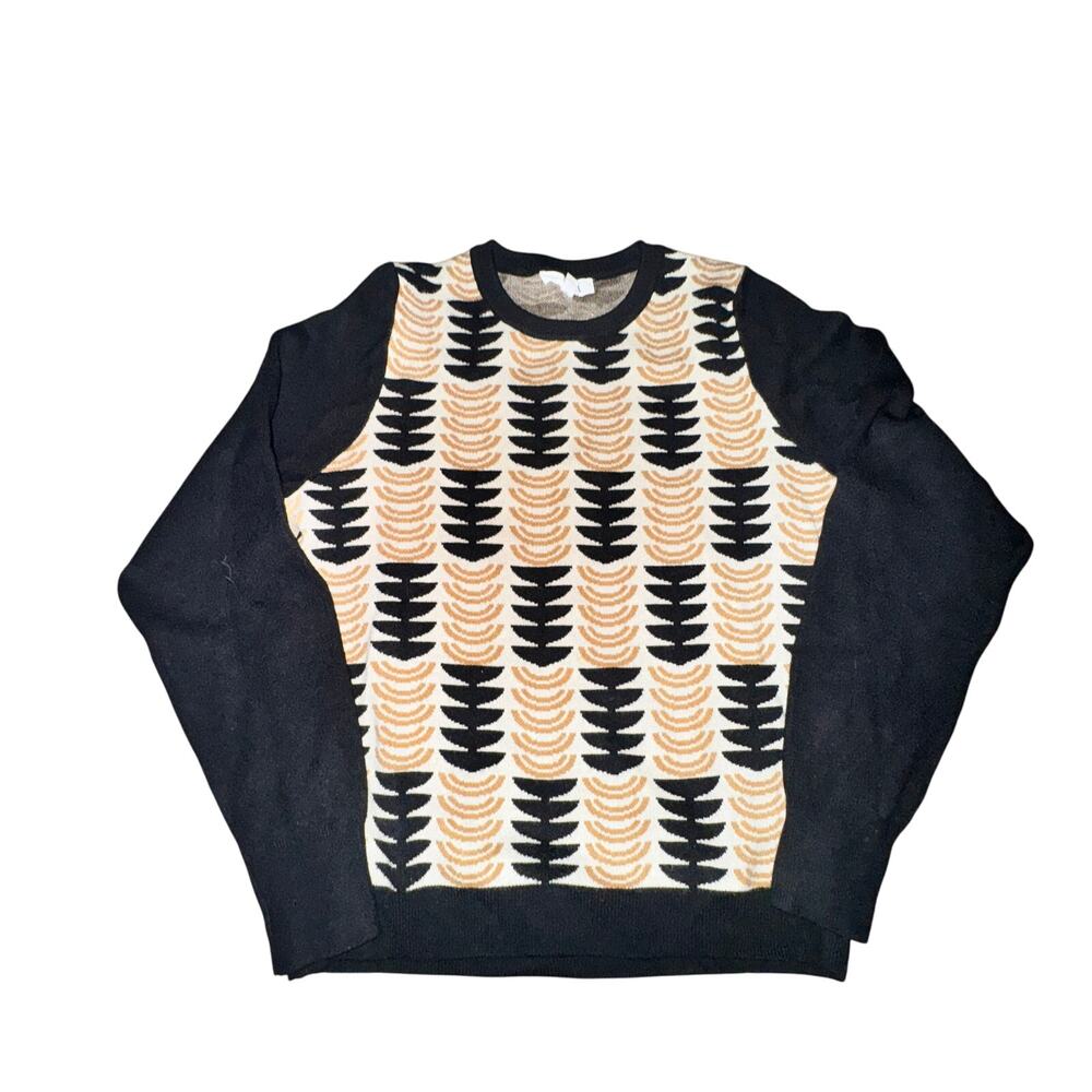 THML Jasmine Sweater Women's Size S Black Tan Geometric Print Crewneck